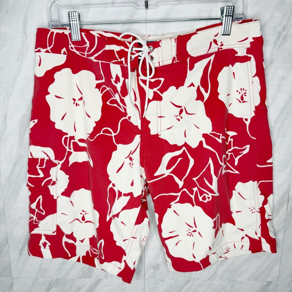 J. Crew Red and White Floral Board Shorts